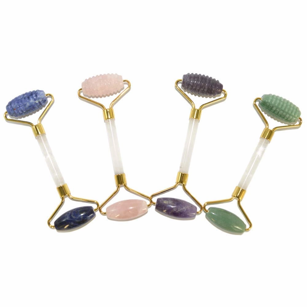 Nature Jade Roller, Massage Tool for Face, Neck, Eye, Anti Wrinkle and Aging Gua Sha Jade, Acupoint Massage Promotes Absorption (Pink quartz stone)