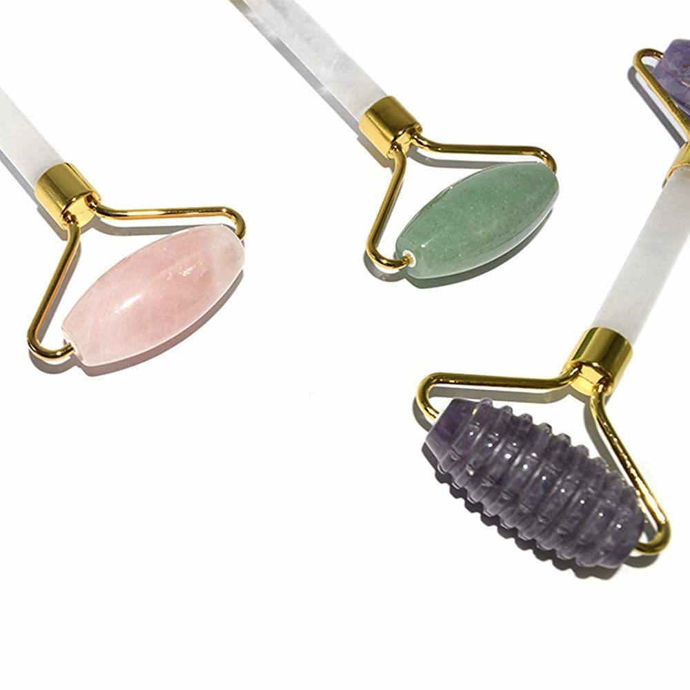 Nature Jade Roller, Massage Tool for Face, Neck, Eye, Anti Wrinkle and Aging Gua Sha Jade, Acupoint Massage Promotes Absorption (Pink quartz stone)