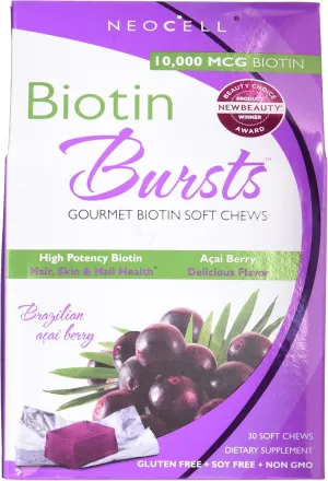 Neocell Neocell Laboratories Biotin Bursts Chewable Acai Berry, High Potency, 30 Count (Pack of 2)