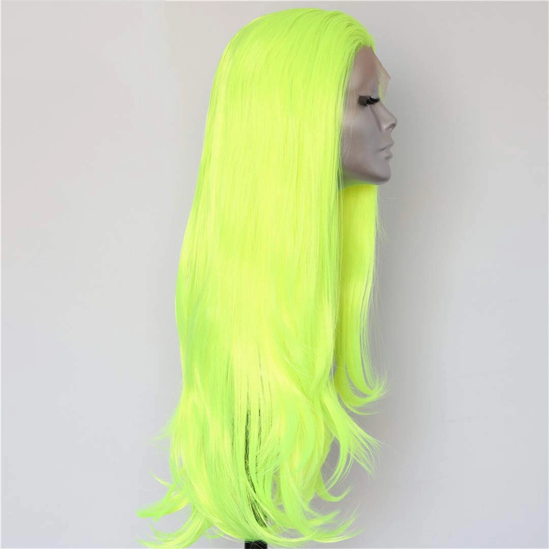 Neon Yellow Color Natural Wave Heat Resistant Hair Queen Makeup Women Present Wedding Party Synthetic Lace Front Wigs 22inches