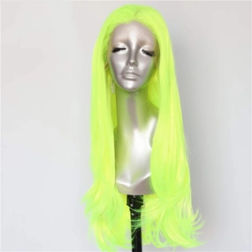 Neon Yellow Color Natural Wave Heat Resistant Hair Queen Makeup Women Present Wedding Party Synthetic Lace Front Wigs 22inches