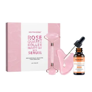 Neutriherbs Jade Gua Sha & Face Roller & Vitamin C Serum Facial Tool Set(3 in 1 Kit), Home Face Massager for Wrinkle,Fine Line,Puffiness,Firm Smooth Relax Skin - Pink