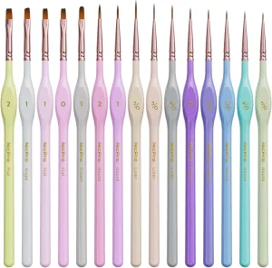 Nicpro 15PCS Micro Fine Detail Paint Brush Set, Aesthetic Pastel Small Miniature Fine Tip Detail Brushes Kit for Acrylic Oil Watercolor, Craft, Models, Miniatures, Rock Painting, Paint by Numbers