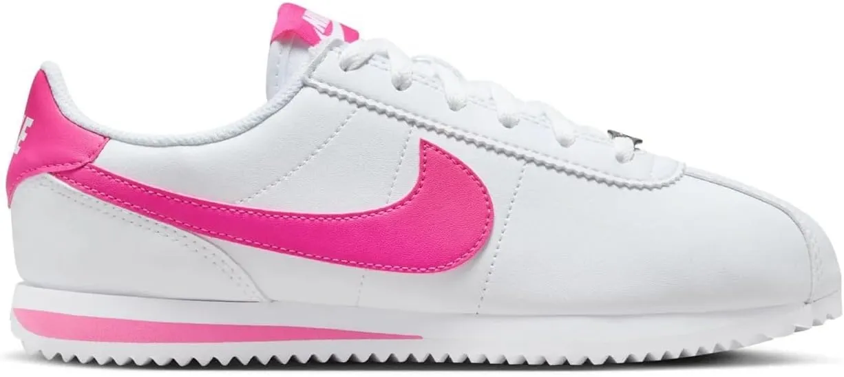 Nike Cortez Big Kids' Shoes (DM0950-104, White/Laser Fuchsia) Size 7