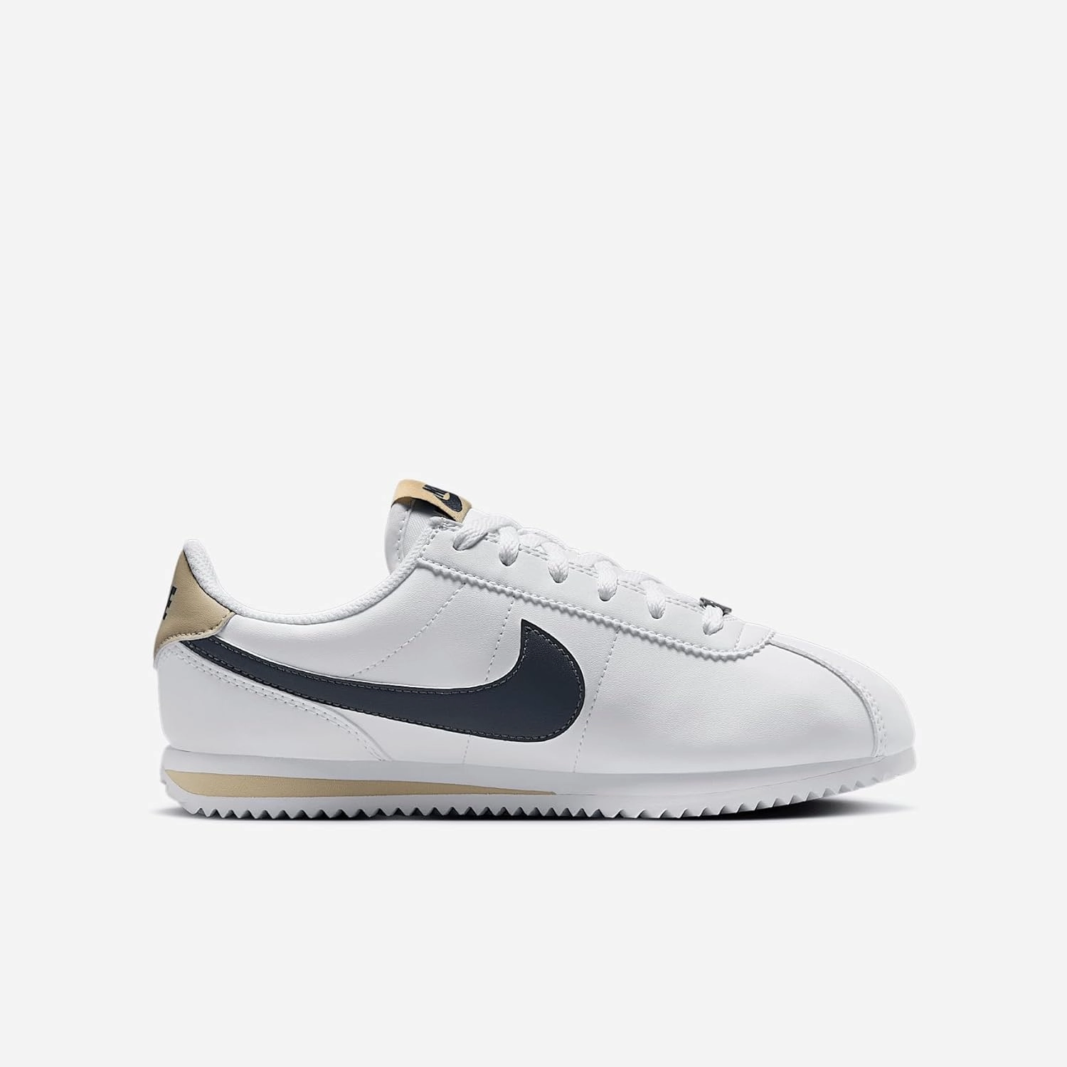 Nike Cortez Big Kids' Shoes (DM0950-114, White/Desert Khaki/Thunder Blue)