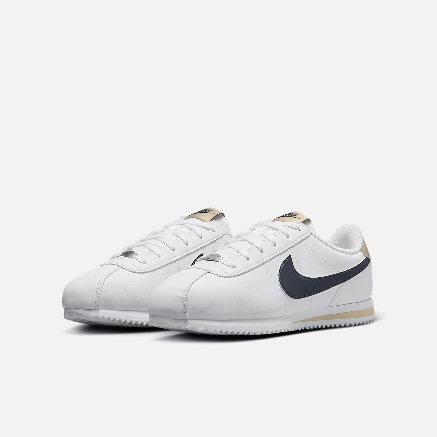 Nike Cortez Big Kids' Shoes (DM0950-114, White/Desert Khaki/Thunder Blue)