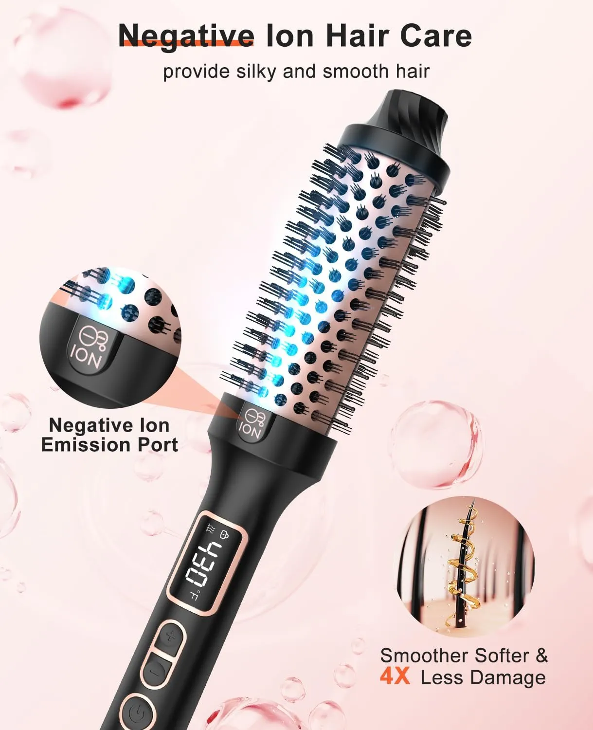 Nimmu Thermal Brush for Blowout Look, 1.5 inch Heated Round Brushes Curling Iron with 10 Temperature Control, Hot Brush Styler Dual Voltage for Travel, Rose Gold