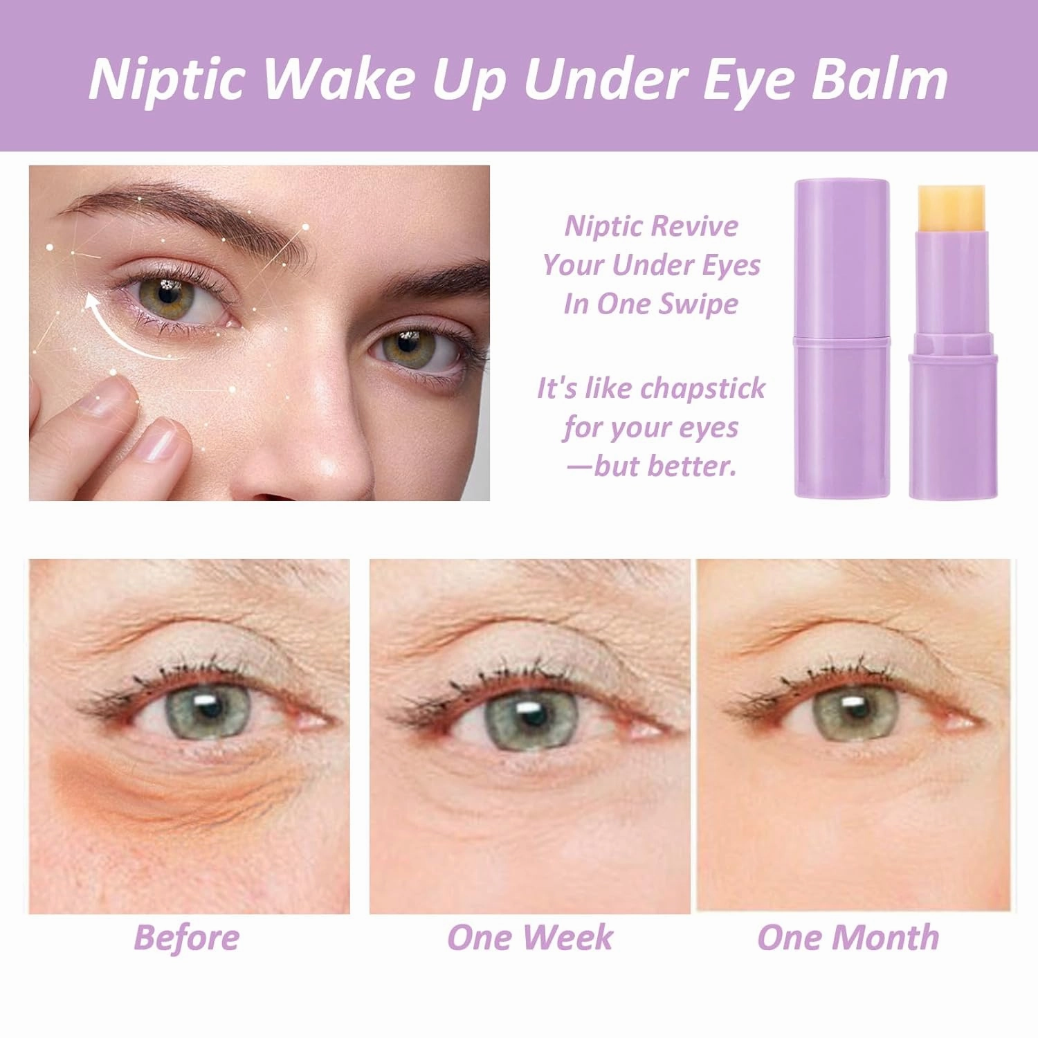 Niptic Balm Erases Eye Balm, Niptic Revive Your Under Eyes in One Swipe, Vegan Hydrating Gel Stick, Purple Upgraded New Packaging (3pcs, 7g)