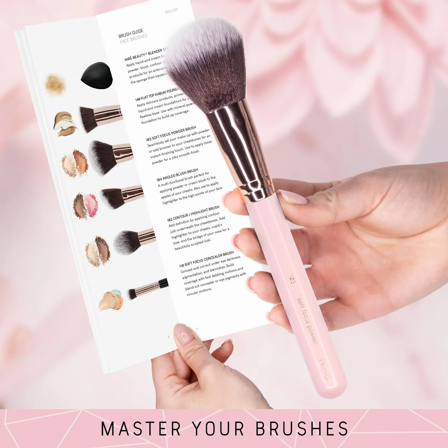 Niré Beauty 15piece Award Winning Pink Makeup Brushes: Pink Makeup Brush Set with Case, Makeup Sponge, Brush Cleaner, Guide, Gift Box