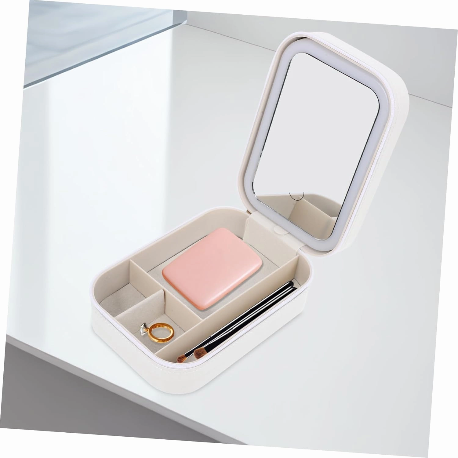 NOLITOY 4pcs Cosmetic Storage Box Makeup Case Travel Makeup Mirror Small Makeup Organizer Vanity Mirror Portable Makeup Organizer Travel Makeup Organizer Artificial Leather White