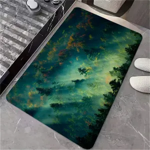 Non-Slip Diatomite Bath Mat, Fast Drying Super Absorbent Floor Mat with Mountain Design for Bathroom & Kitchen(Misty Forest Morning,20x31Inch (50 * 80cm))