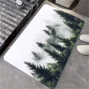 Non-Slip Diatomite Bath Mat, Fast Drying Super Absorbent Floor Mat with Mountain Design for Bathroom & Kitchen(Misty Forest,16x24Inch (40 * 60cm))