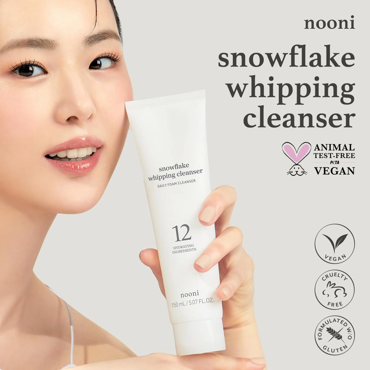 NOONI Face Cleansing - Snowflake Whipping Cleanser | Korean Glass Skin Care, Kbeauty, Facial Wash, Remove Impurities, Purifying, Vegan Whipped Cream, Moisturizing, Sensitive Skin, 5.07 FL Oz x 2ea