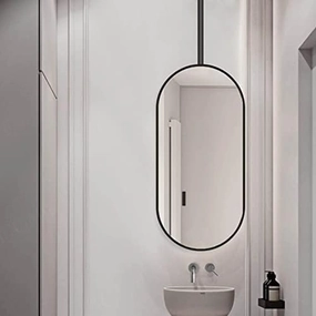 Nordic Oval Mirror for Ceiling Hanging - Vanity Makeup Mirror Creative Decorative Mirror Floating Bathroom Mirror for Home or Hotel - with Metal Frame and Boom (Size : 50cmx70cm)