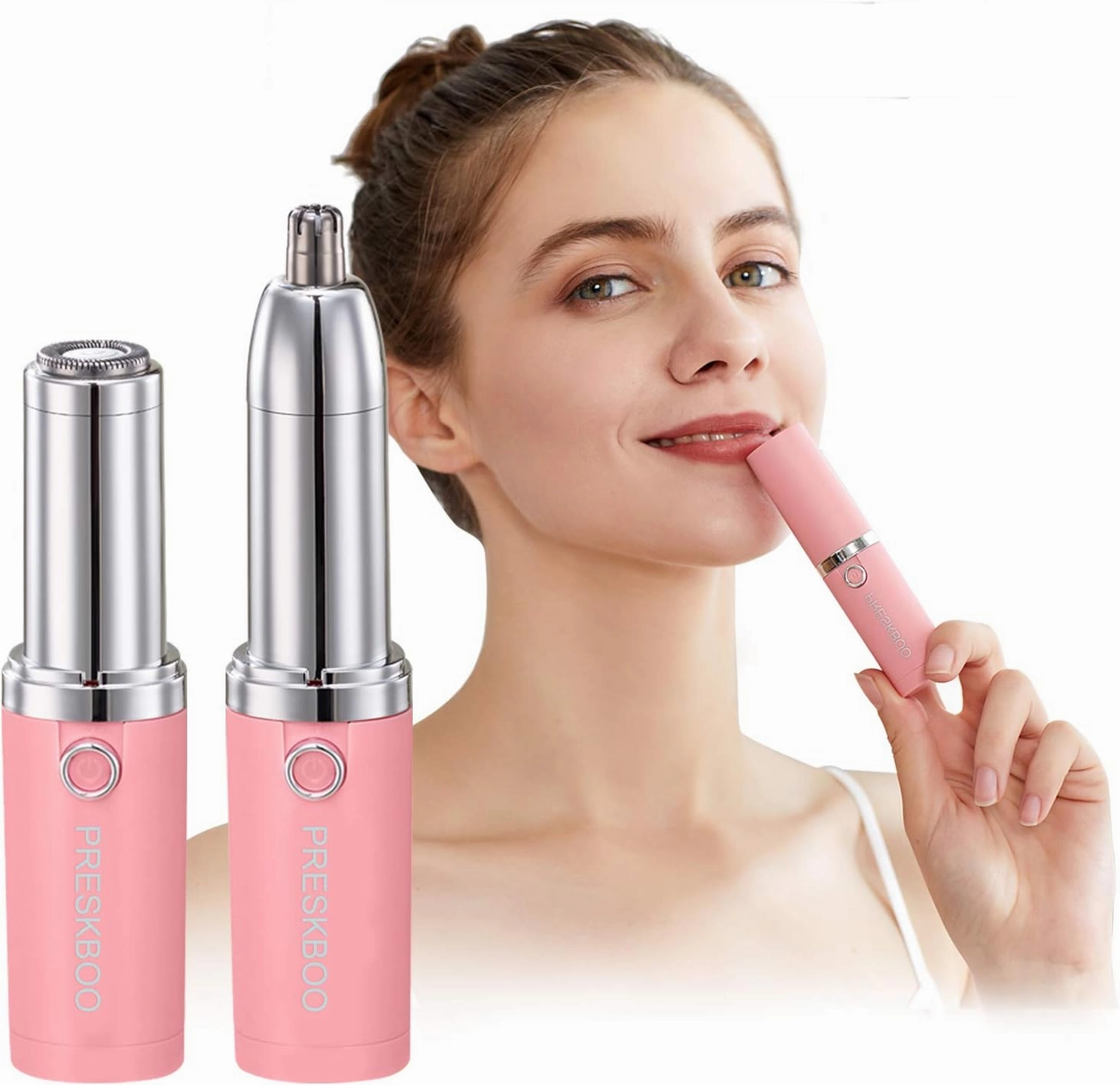Nose Hair Trimmer for Women and Men,2 in 1 Facial Hair Remover,Electric Face Shaver Razor for Nose Ear Eyebrow Peach Fuzz Lips Chin,DermaplaningTool,Facial Hair Removal,rose/po8u