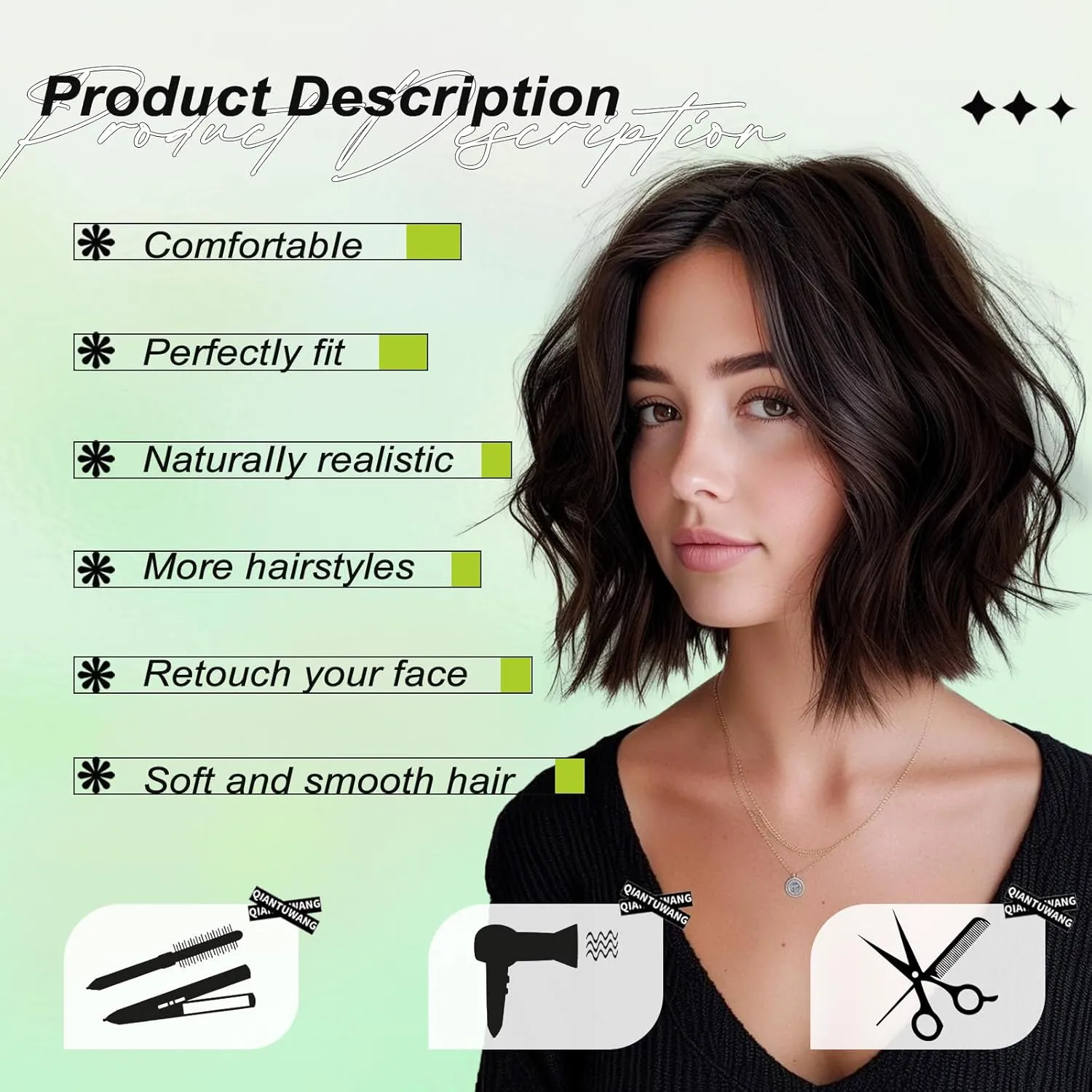 NOSTALGIA Dark Brown Wigs for Women Short Wavy Brown Bob Wig Synthetic Middle Part Curly Wavy Bob Wig Natural Looking Wigs for Daily Party Use