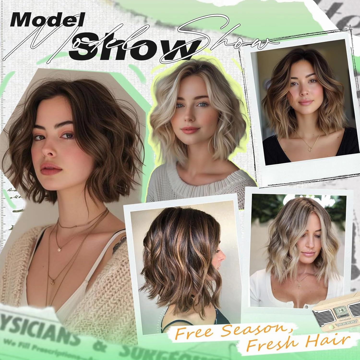NOSTALGIA Short Ombre Blonde Wigs 14 Inch Wavy Curly Bob Wig Shoulder Length Middle Part Natural Looking Synthetic Blonde Hair Wigs for Women Daily Party Use