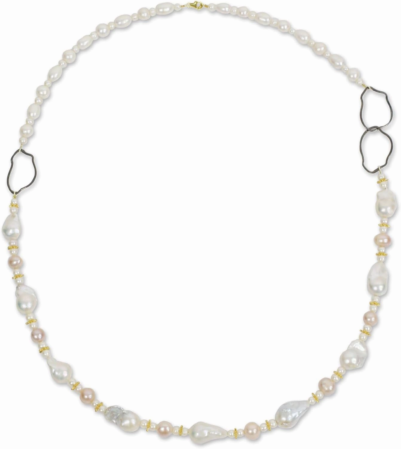 NOVICA Artisan Handmade Cultured Pearl with Gold Accents Station Necklace White Sterling Silver 24k Plate Plated Thailand Modern [37 in L 15 mm W] ' Exotic Muse'