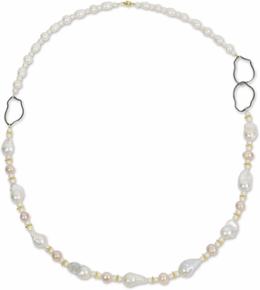 NOVICA Artisan Handmade Cultured Pearl with Gold Accents Station Necklace White Sterling Silver 24k Plate Plated Thailand Modern [37 in L 15 mm W] ' Exotic Muse'
