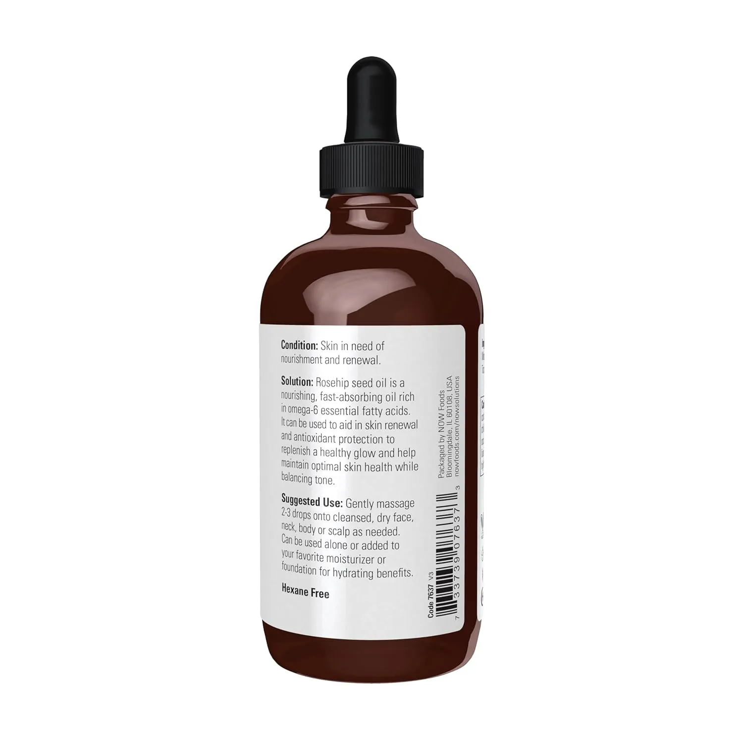 NOW Solutions, Rose Hip Seed Oil, 100% Pure, Nourishing and Renewing, For Facial Care, Vegan, Child Resistant Cap, 4-Ounce
