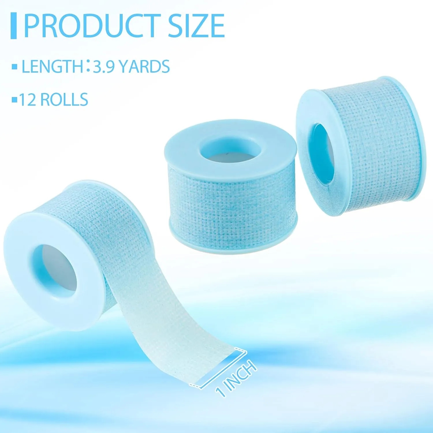 Nuanchu 12 Rolls Silicone Tape Bulk, Reusable Adhesive Silicone Tape for Lash, Easy to Remove(Blue,1 Inch x 3.9 Yards)