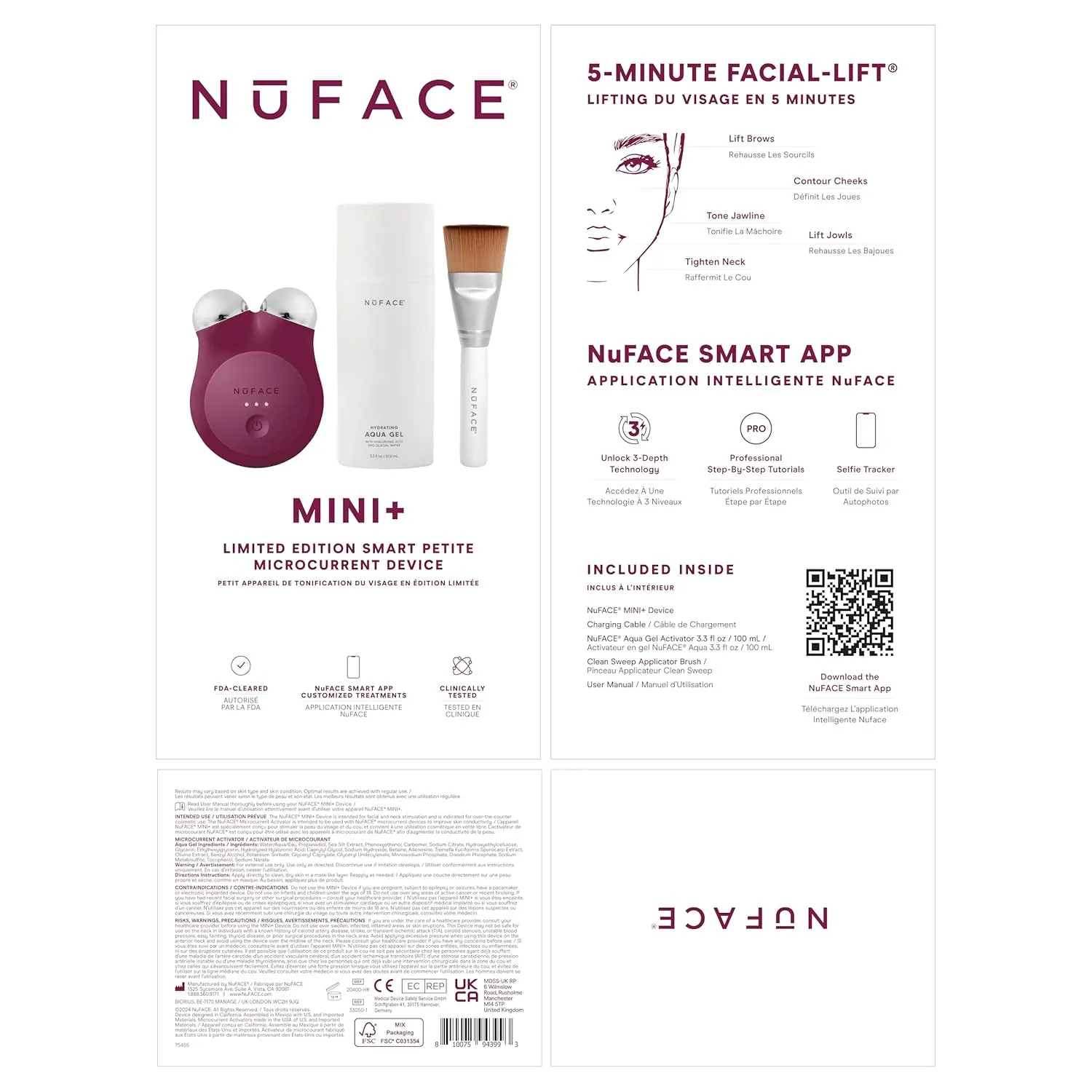NuFACE MINI  Microcurrent Facial Device Kit - Limited Edition FDA Cleared Face Massager Device   Microcurrent Gel Activator & Applicator Brush - Velvet Rose