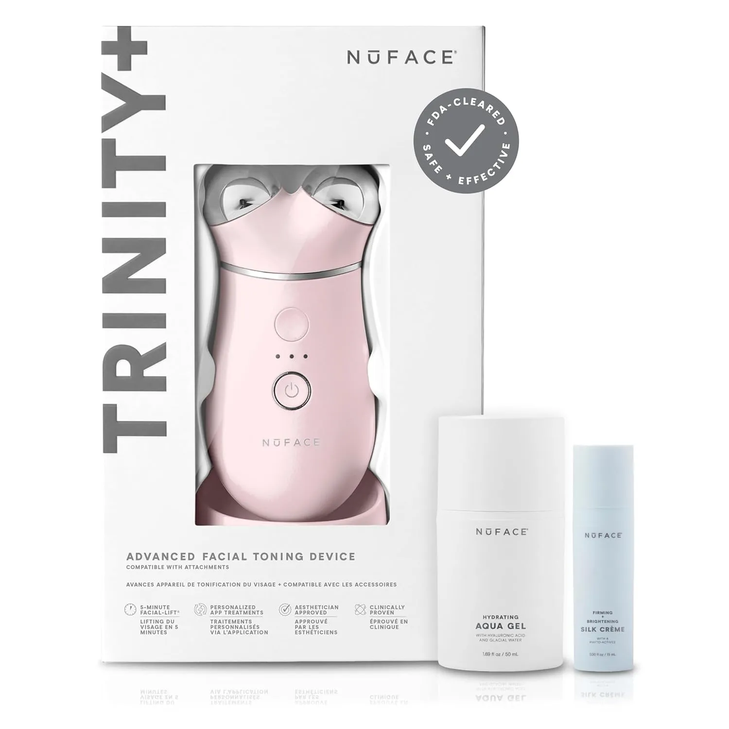 NuFACE Trinity  Microcurrent Facial Device Kit - FDA Cleared Face Sculpting & Neck Tightening Device to Contour Cheeks & Brows   Microcurrent Gel Activator & Silk Creme - Sandy Rose