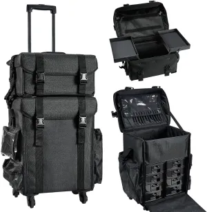 Nylon Rolling Makeup Train Case Soft Sided Trolley Freelance Makeup Artist Makeup Storage Cosmetic Organizer for Carry on Travel