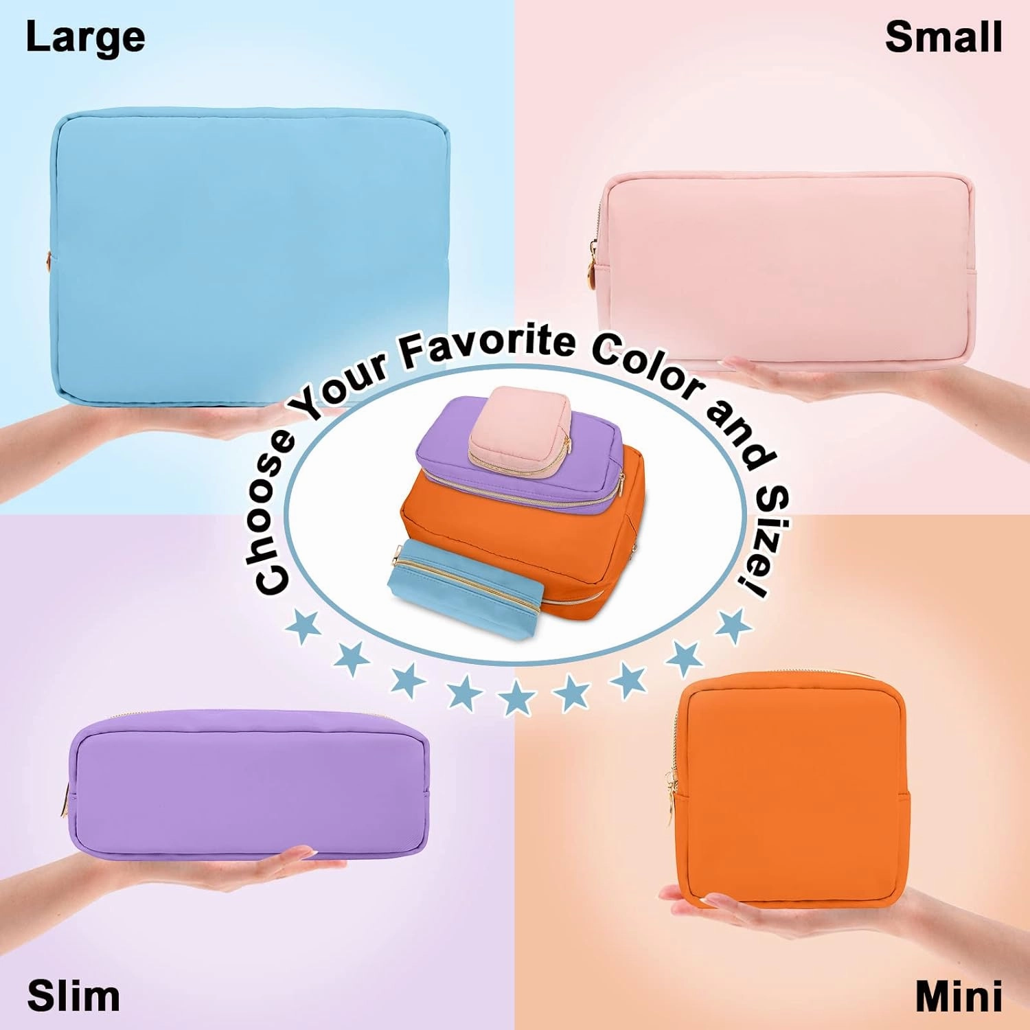 Nylon Large Makeup Bag Travel Cosmetic Bag Pouch, Preppy Big Makeup Bag Cute Cosmetic Zipper Pouch Purse, Waterproof Toiletry Bag Clutch Make Up Organizer Travel Essentials for Women Men Girls(Blue)