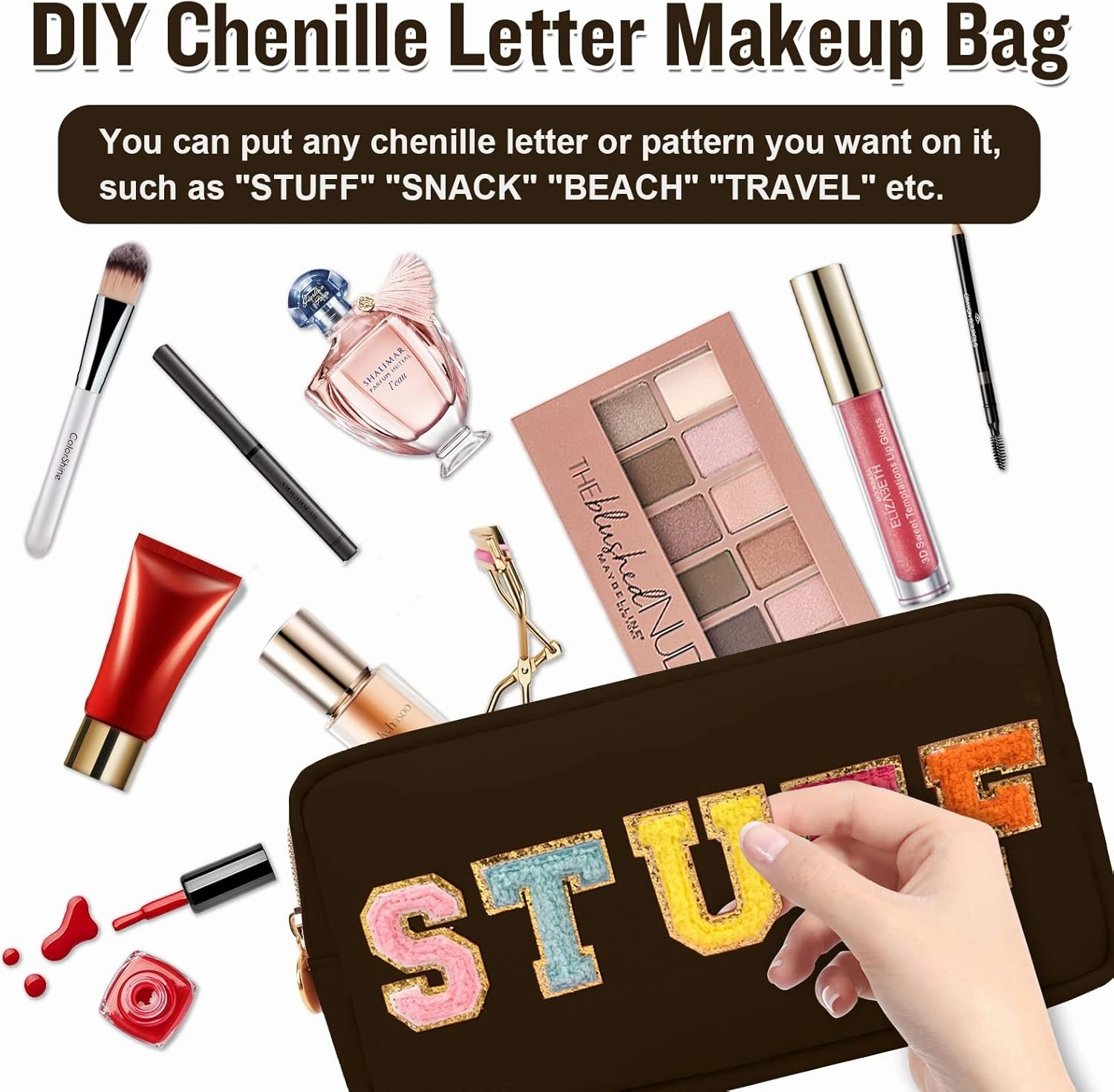 Nylon Small Makeup Bag for Purse, Cute Preppy Makeup Bag Cosmetic Zipper Pouch Purse, Waterproof Portable Travel Toiletry Bag Clutch Make Up Brush Bag Organizer Storage for Women Men Girls(Brown)