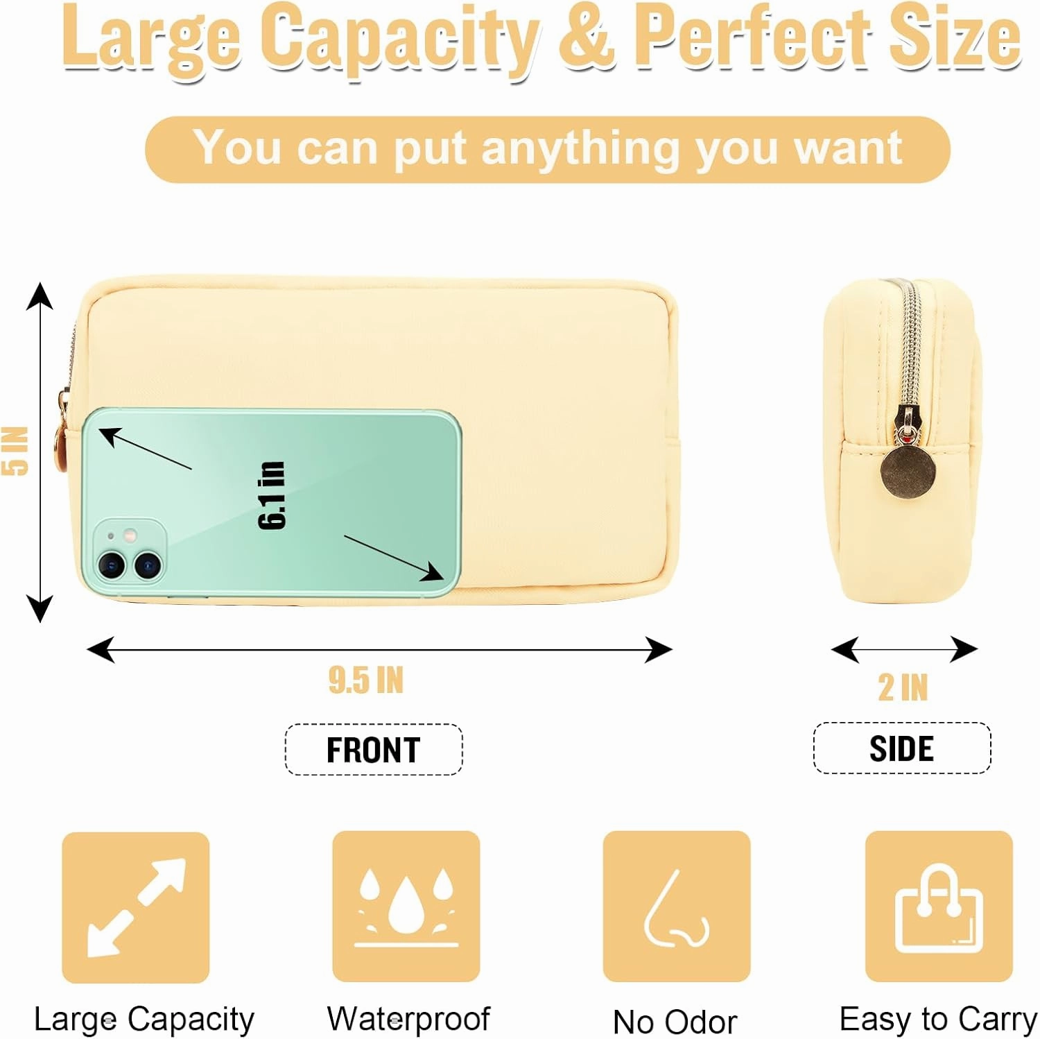 Nylon Small Makeup Bag for Purse, Cute Preppy Makeup Bag Cosmetic Zipper Pouch Purse, Waterproof Portable Travel Toiletry Bag Coin Pouch Clutch Makeup Brush Bag Organizer Storage for Women Men(Beige)