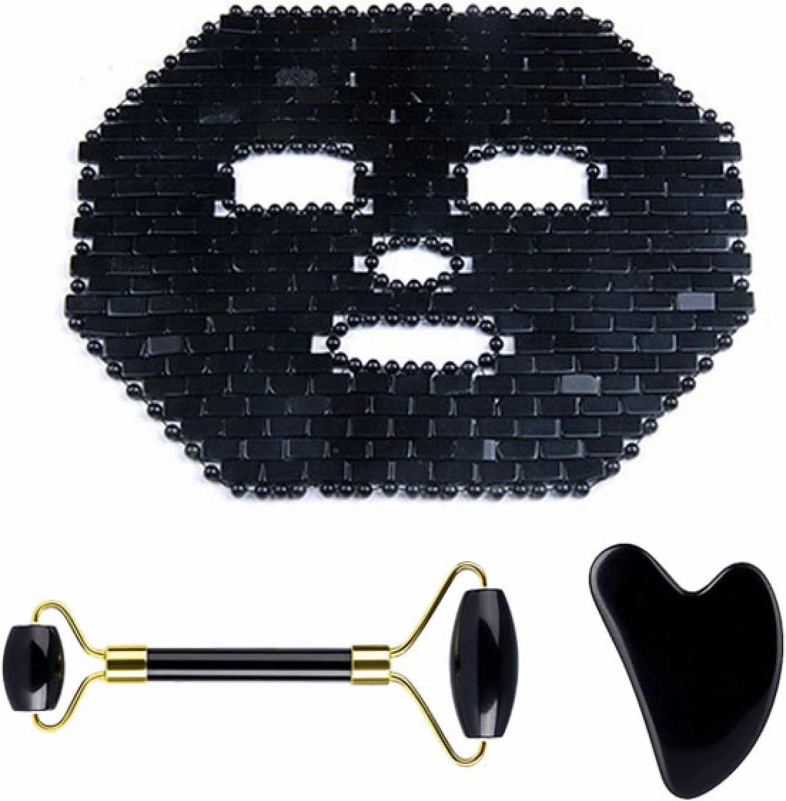 Obsidian Jade Facial Mask Gouache Scraper Roller Massager Set Natural Stone Guasha Cold Jade Mask Beauty Tool,Type 8