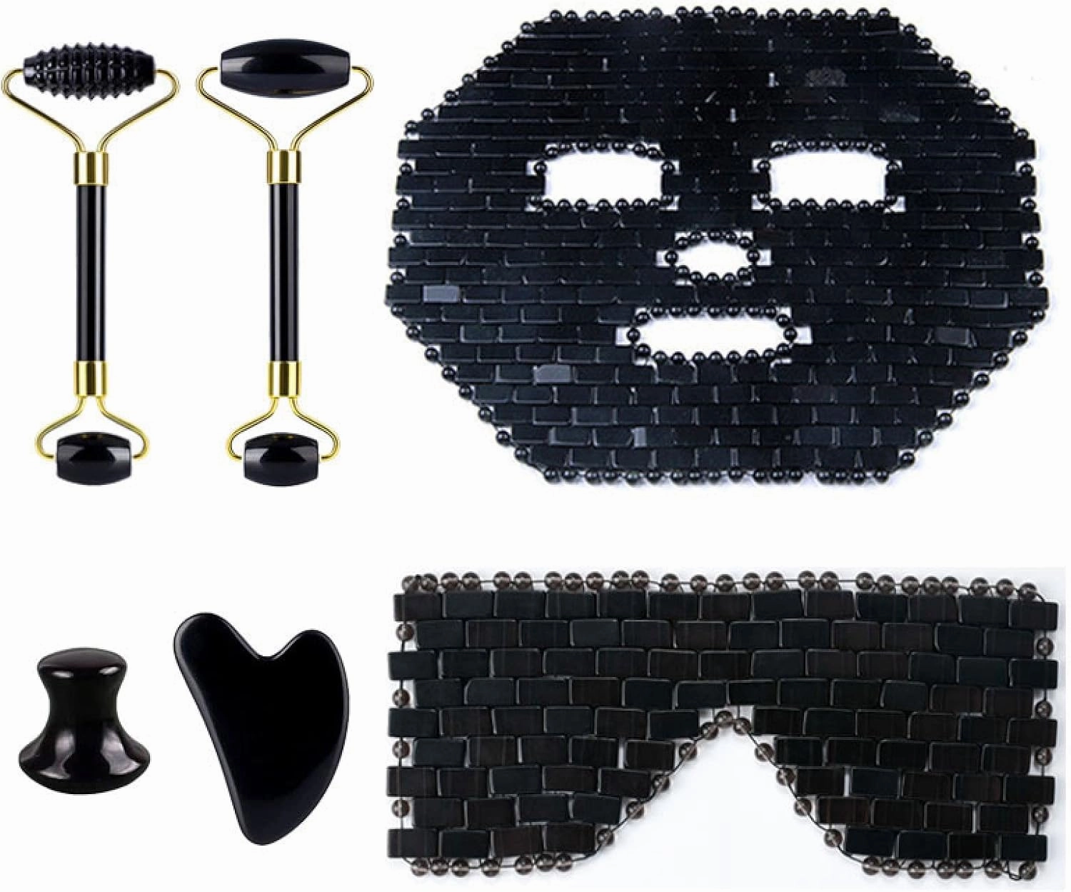 Obsidian Jade Facial Mask Gouache Scraper Roller Massager Set Natural Stone Guasha Cold Jade Mask Beauty Tool,Type 8