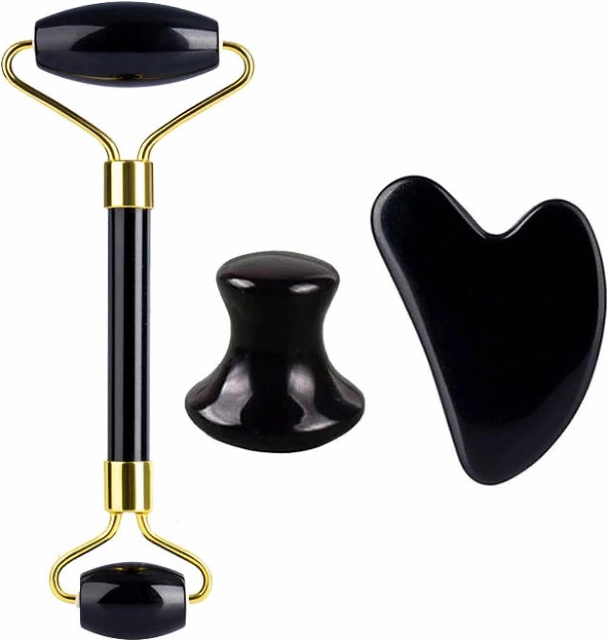 Obsidian Jade Facial Mask Gouache Scraper Roller Massager Set Natural Stone Guasha Cold Jade Mask Beauty Tool,Type 8