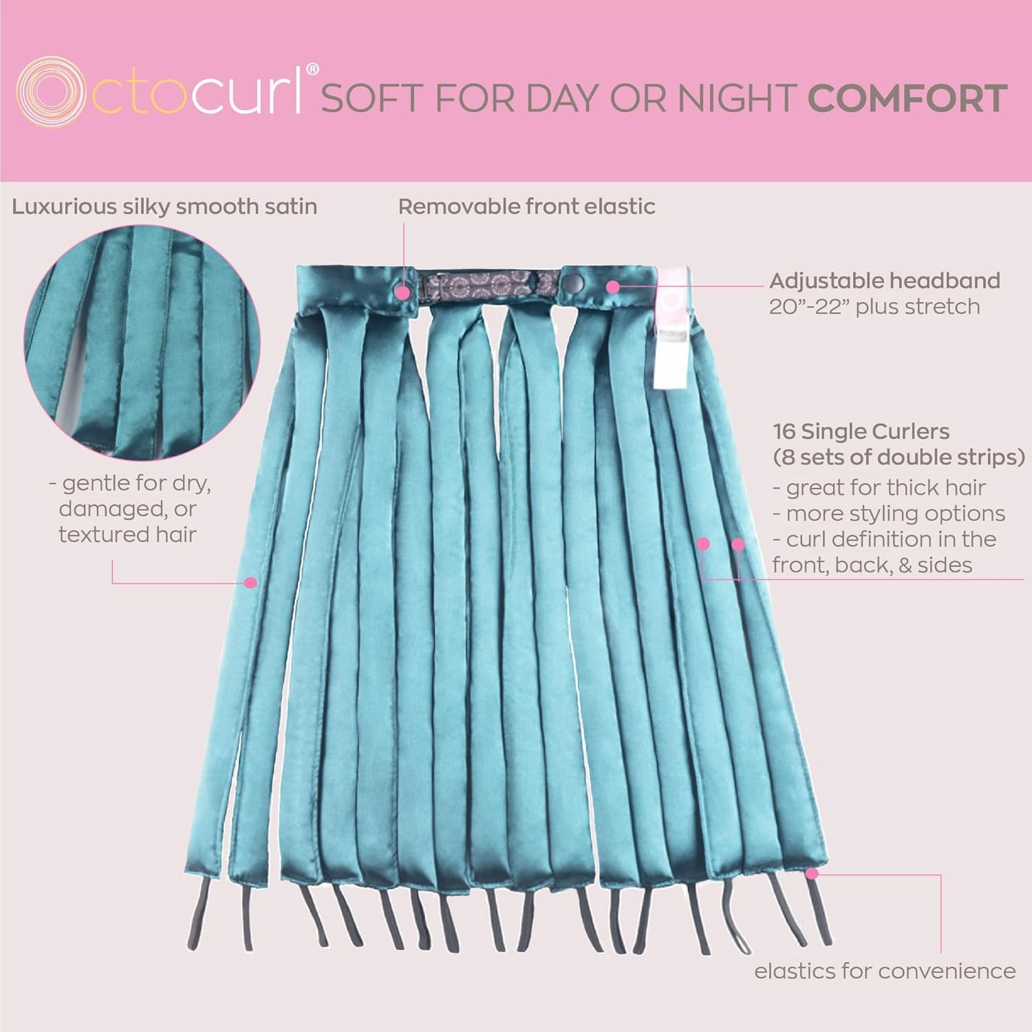 Octocurl Hair Curlers - Heatless Curls Overnight - Headband Curlers for Medium Length Hair (Jade)