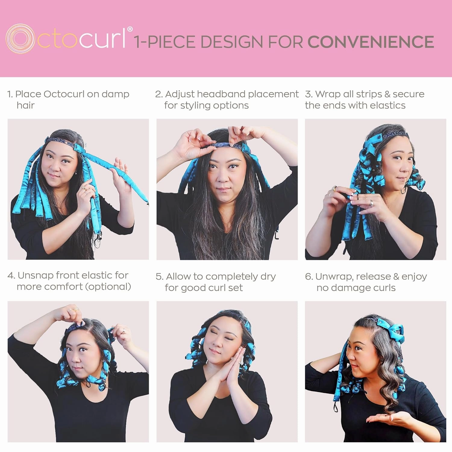 Octocurl Hair Curlers - Heatless Curls Overnight - Headband Curlers for Medium Length Hair (Jade)