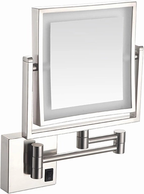 OGRAFF Makeup Mirror with Lights, Square LED Wall Mounted Double Sided 1X/3X Magnifying Mirror 360 Rotation Extension Bathroom Mirror,Brass,USB (Color : Nickel, Size : Hardwired)