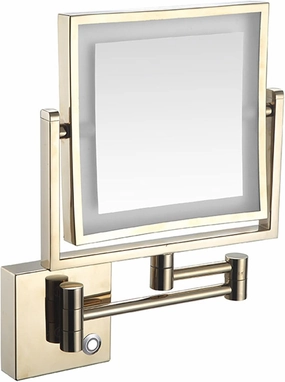 OGRAFF Touch Stepless Dimming LED Lighted Makeup Mirror, Square Wall Mounted Double Sided 1X/3X Magnifying Mirror Rotation Extension Bathroom Mirror,Silver,USB (Color : Gold, Size : Hardwired)