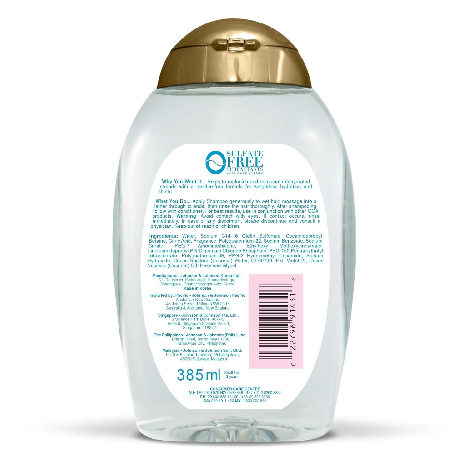 OGX Weightless Hydration   Coconut Water Shampoo, 13 Ounce Bottle, , Lightweight Hydrating Formula Sulfate-Free Surfactants
