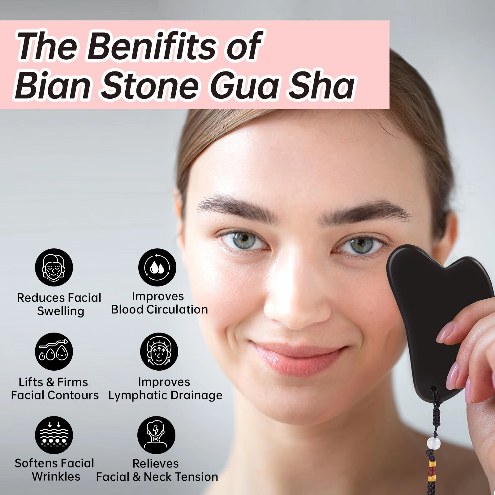 Olaemuo Bian Stone Gua Sha & Acupuncture Scraper, Gua-Sha Facial Body Tools Set for Reduce Puffiness, Acupuncture Scraper for Meridian Pain Relief, SinkCare Beauty Massager as Present for Women, Brown