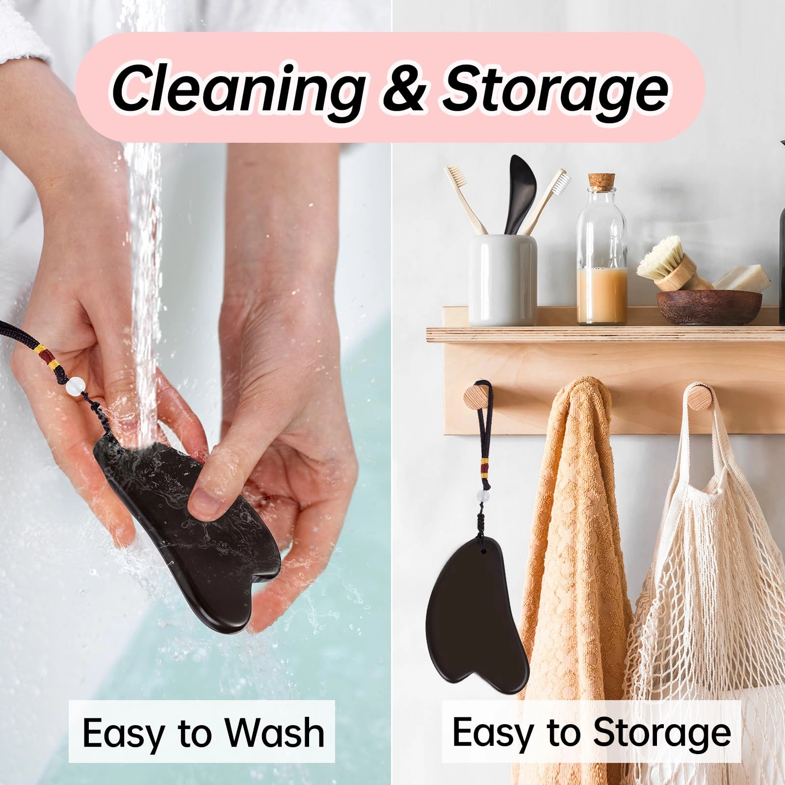 Olaemuo Bian Stone Gua Sha & Acupuncture Scraper, Gua-Sha Facial Body Tools Set for Reduce Puffiness, Acupuncture Scraper for Meridian Pain Relief, SinkCare Beauty Massager as Present for Women, Brown