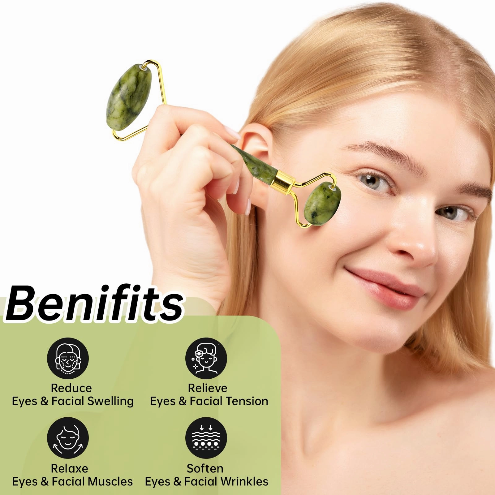 Olaemuo Jade Gua Sha and Face Roller, Real Jade Gua-Sha Stone Facial Tools Set for Reduce Puffiness, Body Guasha Tool for Relieve Neck Tension, Skincare Beauty Massager as Present for Women, Green