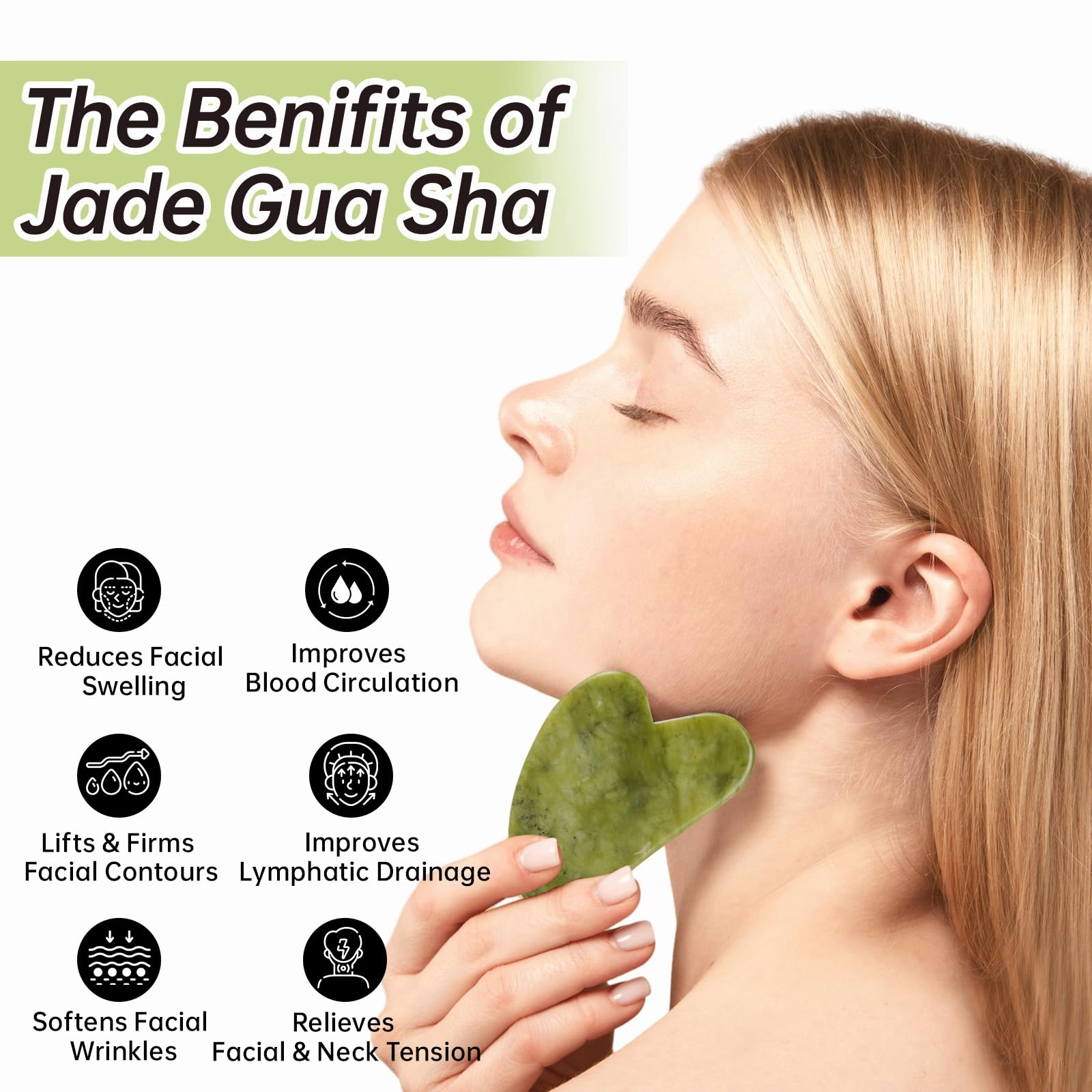 Olaemuo Jade Gua Sha and Face Roller, Real Jade Gua-Sha Stone Facial Tools Set for Reduce Puffiness, Body Guasha Tool for Relieve Neck Tension, Skincare Beauty Massager as Present for Women, Green