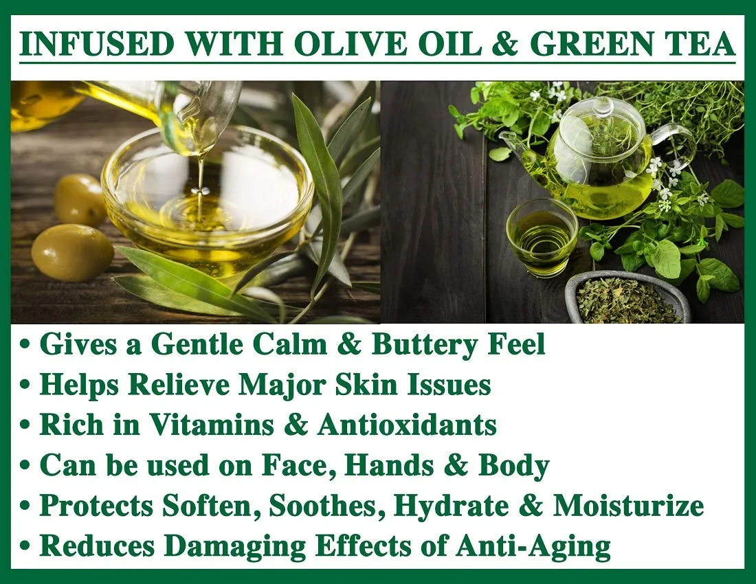 Olivia Care Bath & Body Bar Green Tea Soap 4 Pack Gift Box Organic, Vegan & Natural Contains Olive Oil Repairs, Hydrates, Moisturizes & Deep Cleans Good for Sensitive Dry Skin Made in USA 4 bars(Pack of 1)