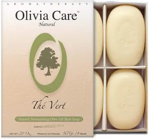 Olivia Care Bath & Body Bar Green Tea Soap 4 Pack Gift Box Organic, Vegan & Natural Contains Olive Oil Repairs, Hydrates, Moisturizes & Deep Cleans Good for Sensitive Dry Skin Made in USA 4 bars(Pack of 1)