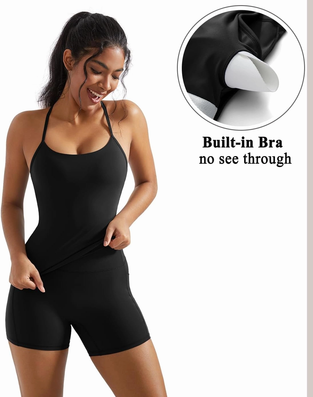 OMKAGI 2 Piece Workout Sets for Women Padded Sports Bra Tank Booty Gym Shorts with Pockets