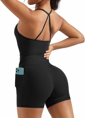 OMKAGI 2 Piece Workout Sets for Women Padded Sports Bra Tank Booty Gym Shorts with Pockets