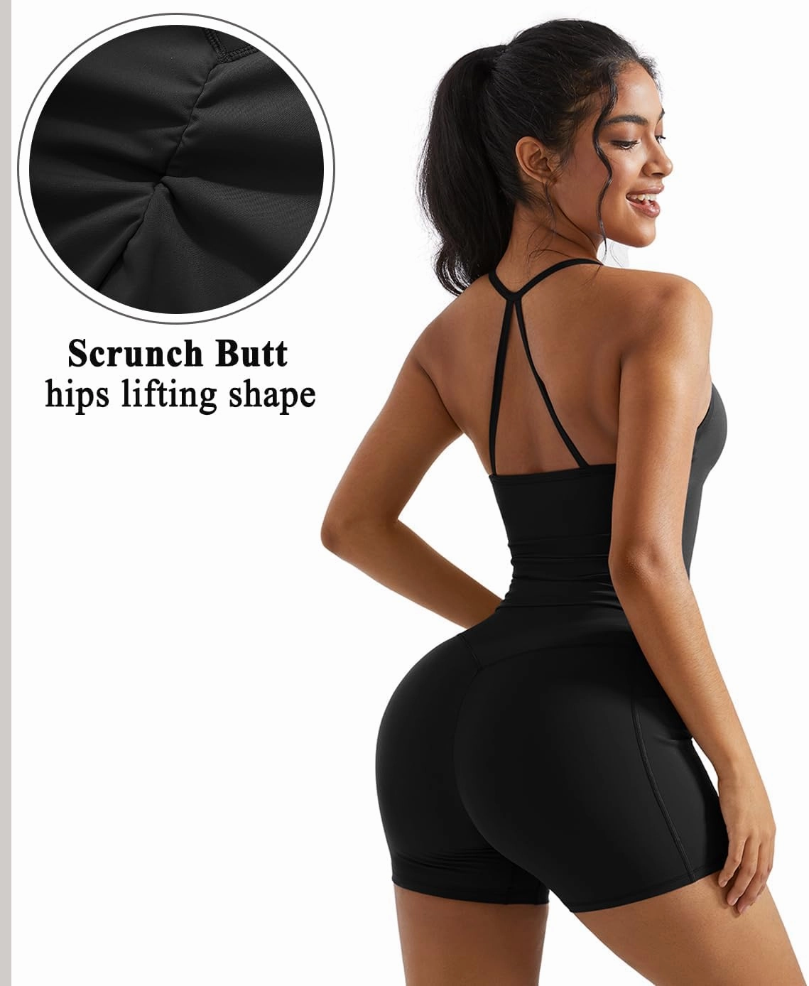 OMKAGI 2 Piece Workout Sets for Women Padded Sports Bra Tank Booty Gym Shorts with Pockets