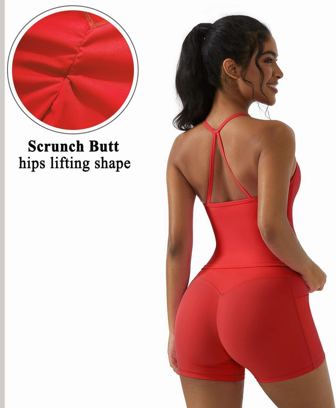 OMKAGI 2 Piece Workout Sets for Women Padded Sports Bra Tank Booty Gym Shorts with Pockets