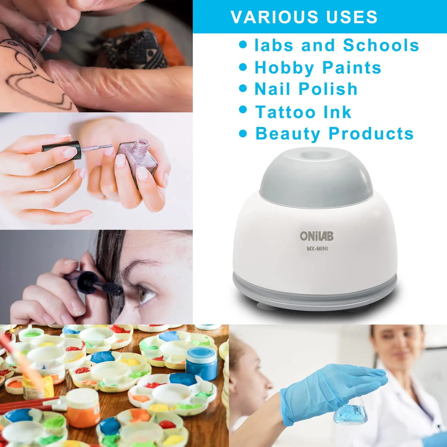 ONiLAB Mini Vortex Mixer with Touch Function, Lab Mixing, Nail Polish,Eyelash Adhesives and Acrylic Paints Mixing, Lab Vortexer for Tubes,Include 120 pcs Stainless Steel Mixing Balls
